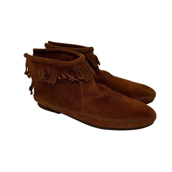 Fringe Ankle Suede Moccassin Vintage Made in USA Size 10 - Picture 2 of 8